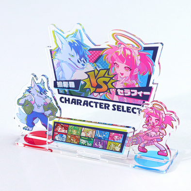 アクリルジオラマ制作見本-格闘ゲーム風アクリルジオラマの組み立て前（表）