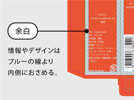 定形サイズ 紙箱のデータ作成の流れ-2.見せたいデザインや情報は余白より内側へ