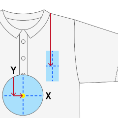 ポロシャツのプリント位置・胸-縦長（W約3～5cm）