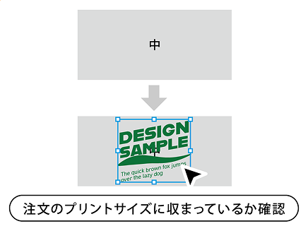 プリントサイズにデザインが収まっているか確認
